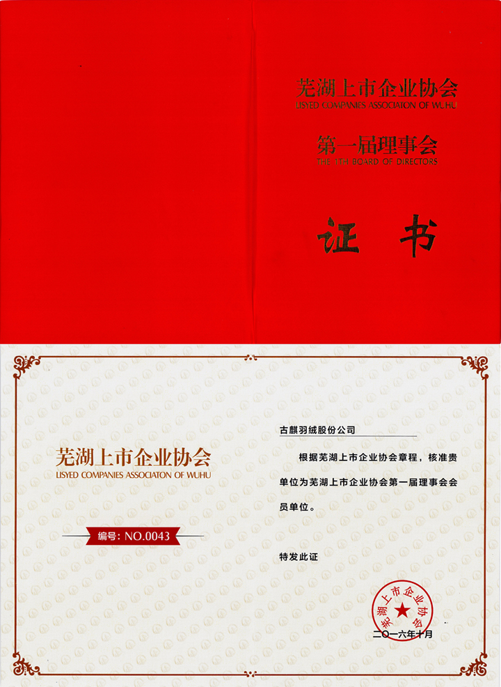 热烈祝贺威尼斯wns.8885556羽绒股份公司成为芜湖上市企业协会会员单位